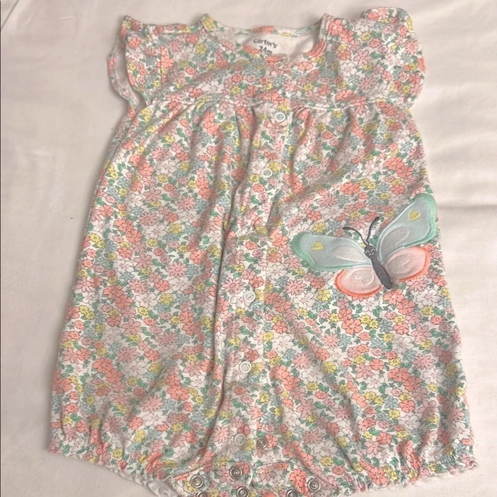 Carter's Pink and Green Floral Sleep Sacks with Ruffled Sleeves